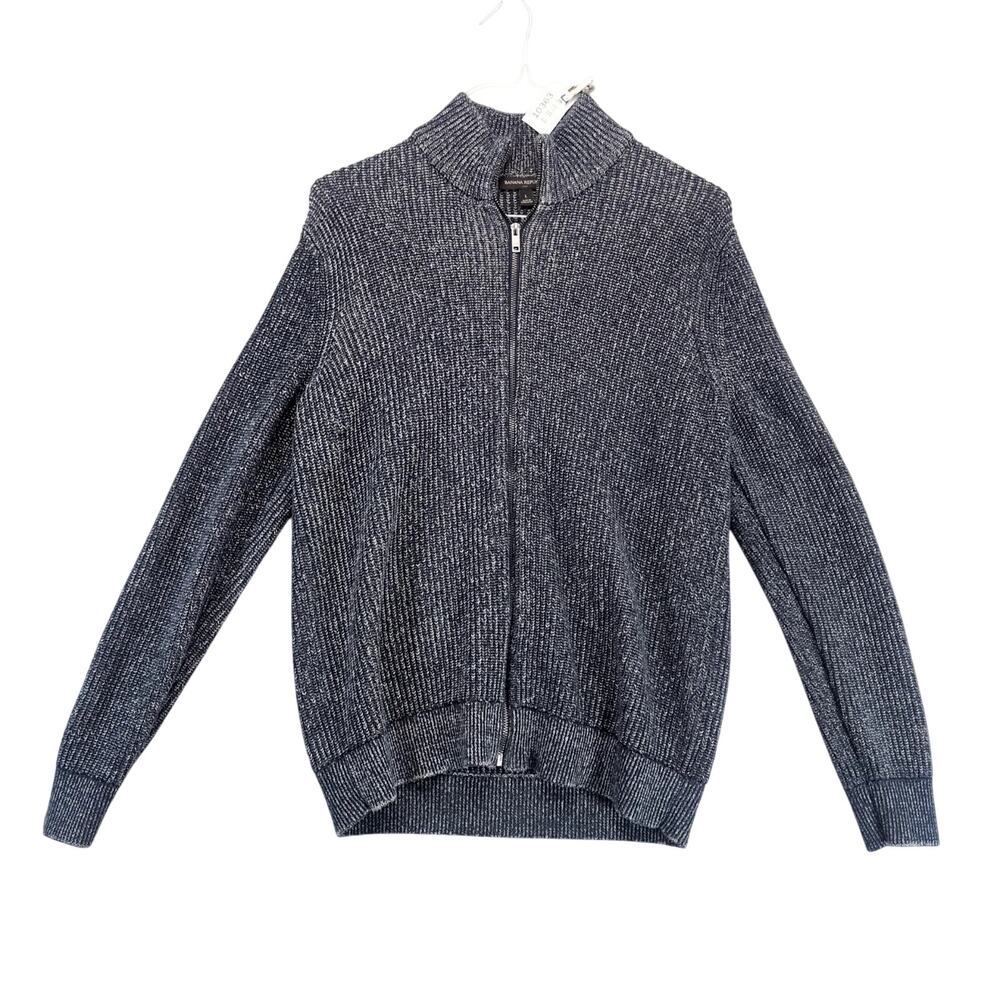 Banana Republic Full Zip Knit Navy‎ Sweater Men's L Mock Neck Herringbone Casual